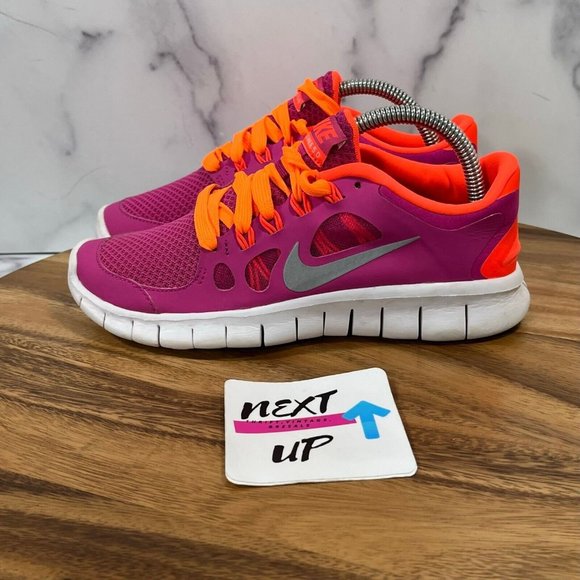 Nike Girls Free 5.0 Pink Orange Lightweight Athletic Running Shoes Size US 4